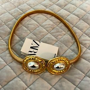 NWT ZARA GOLD SILVER MIRRORED BELT